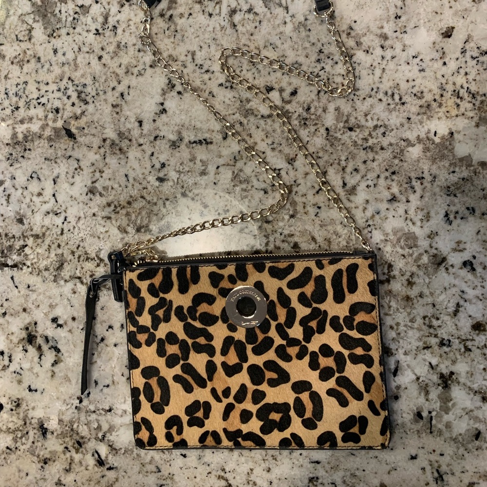 Paul Costelloe Leopard/Leather Handbag Purse With Gold Chain Strap PC6938A